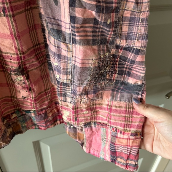 NWT Magnolia Pearl Mads Top Plaid Bleach Patchwork Free People - Picture 9 of 14